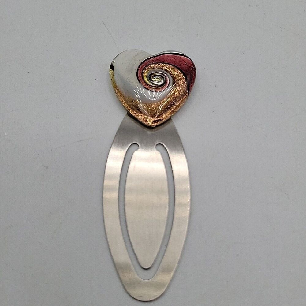 Bookmark Murano Style glass Heart Shaped Swirl